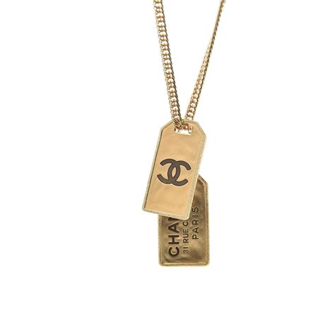 chanel gold dog tag necklace|chanel dog tag earrings.